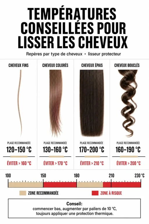 Températures conseillées pour un lisseur protecteur cheveux selon le type de cheveux