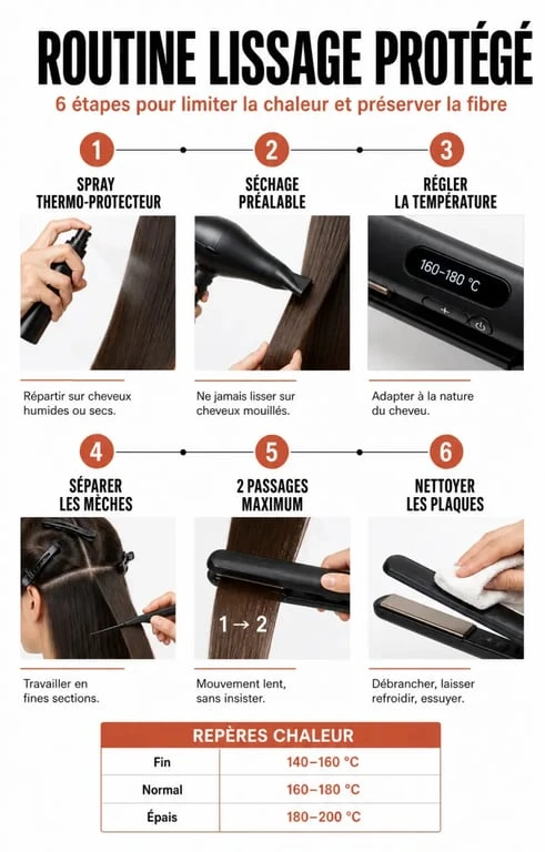 Routine pas à pas pour utiliser un lisseur protecteur cheveux sans abîmer la fibre