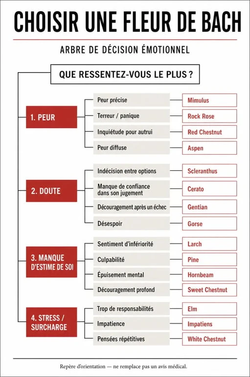 Infographie pour choisir sa fleur de Bach pour la confiance en soi selon l'émotion dominante