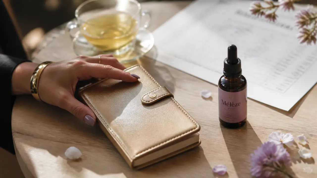 Flacon Mélèze, fleur de bach pour confiance en soi, compte-gouttes noir sur table bois