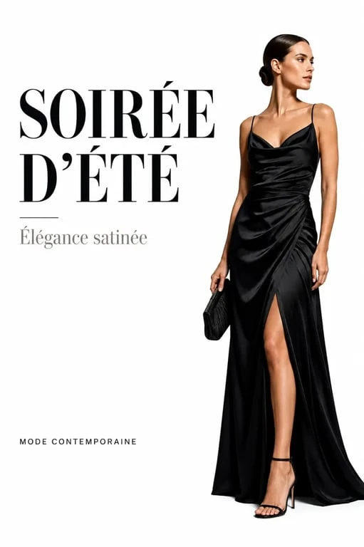 Robe longues femme ete noire satinée pour une soirée élégante