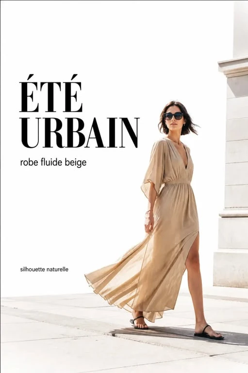 Robe longues femme ete portée dans une tenue estivale fluide et élégante en ville