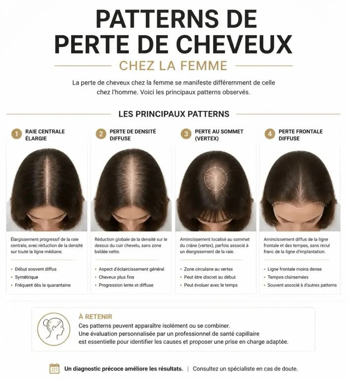 Types d'alopécie et perte des cheveux femme