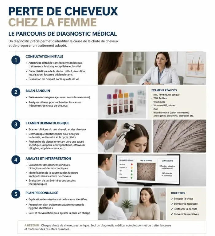 Diagnostic médical et perte des cheveux femme