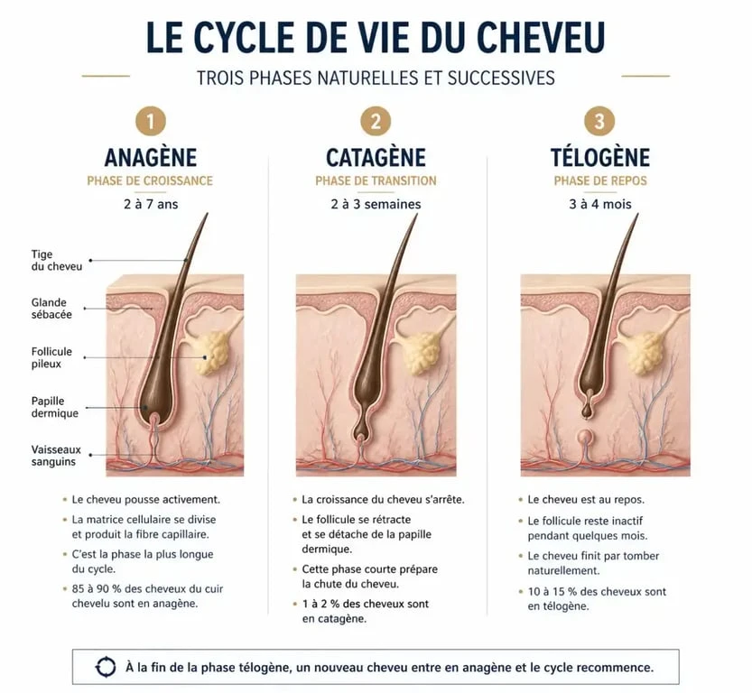 Cycle de vie du cheveu et perte des cheveux femme