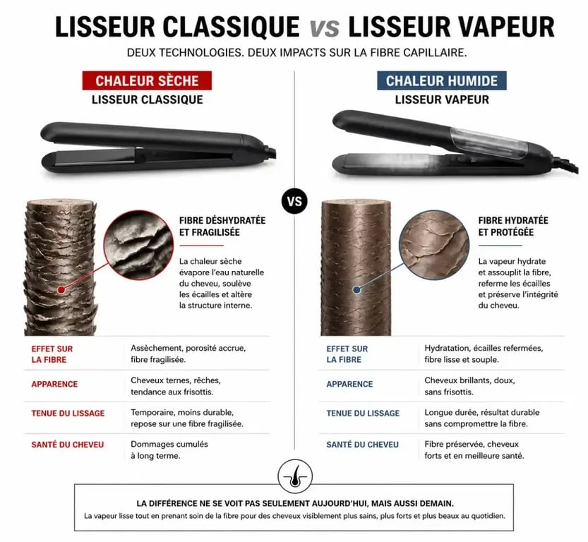 Comparatif technique lisseur vapeur cheveux vs lisseur classique