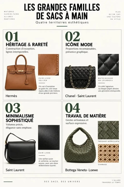 Marque de sacs a mains : grandes familles de styles et signatures visuelles