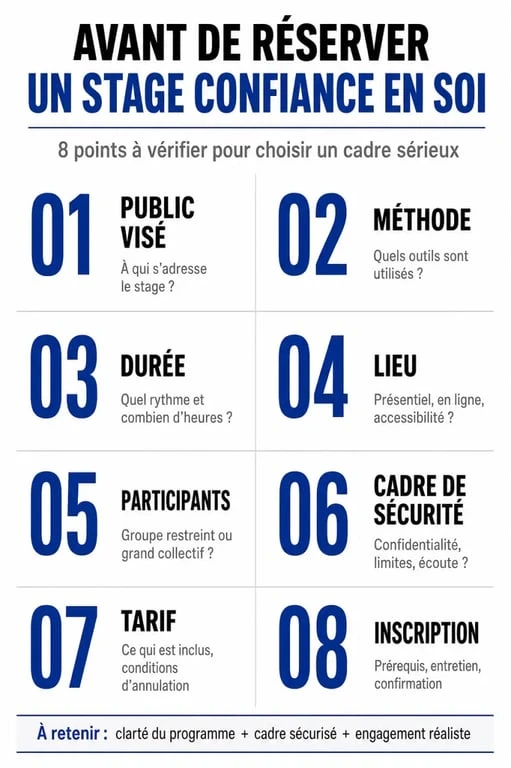 Stage confiance en soi : points pratiques à vérifier avant l’inscription