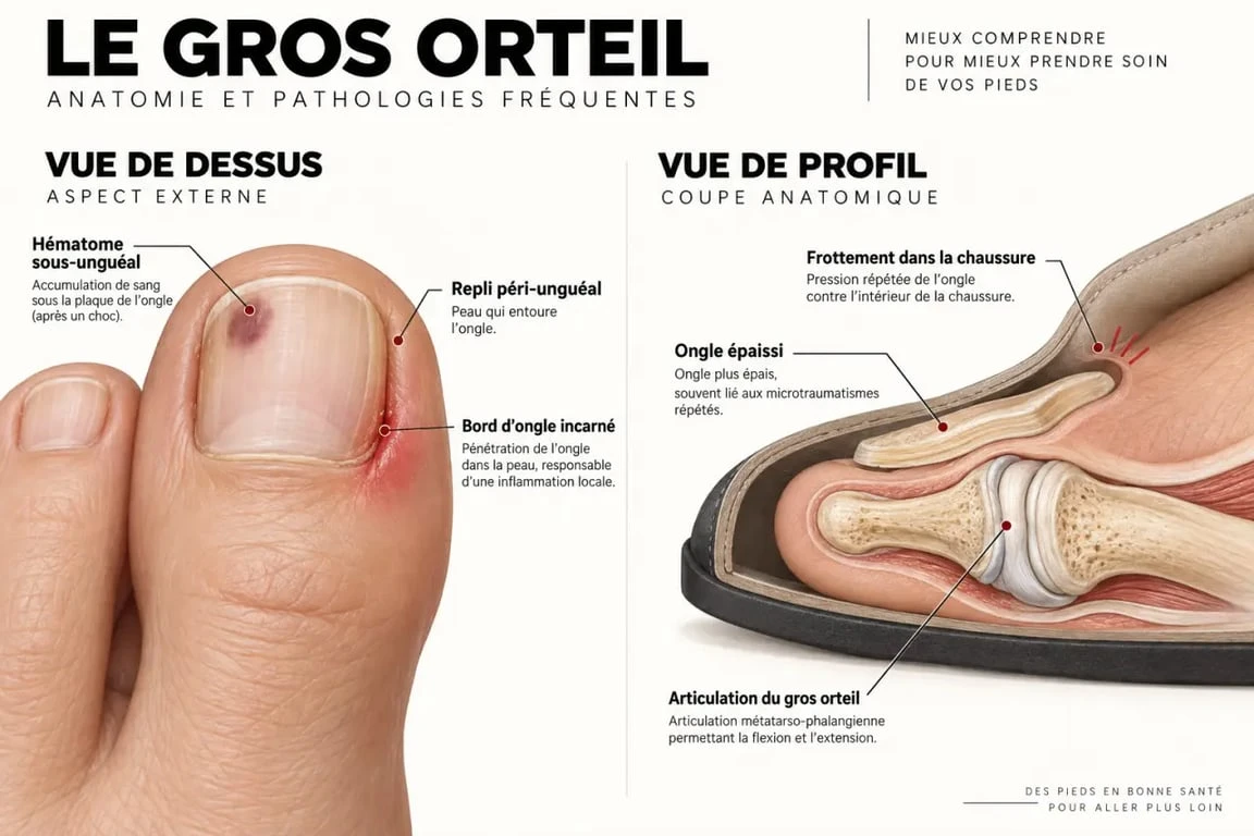 Schéma des causes possibles d’une douleur ongle gros orteil