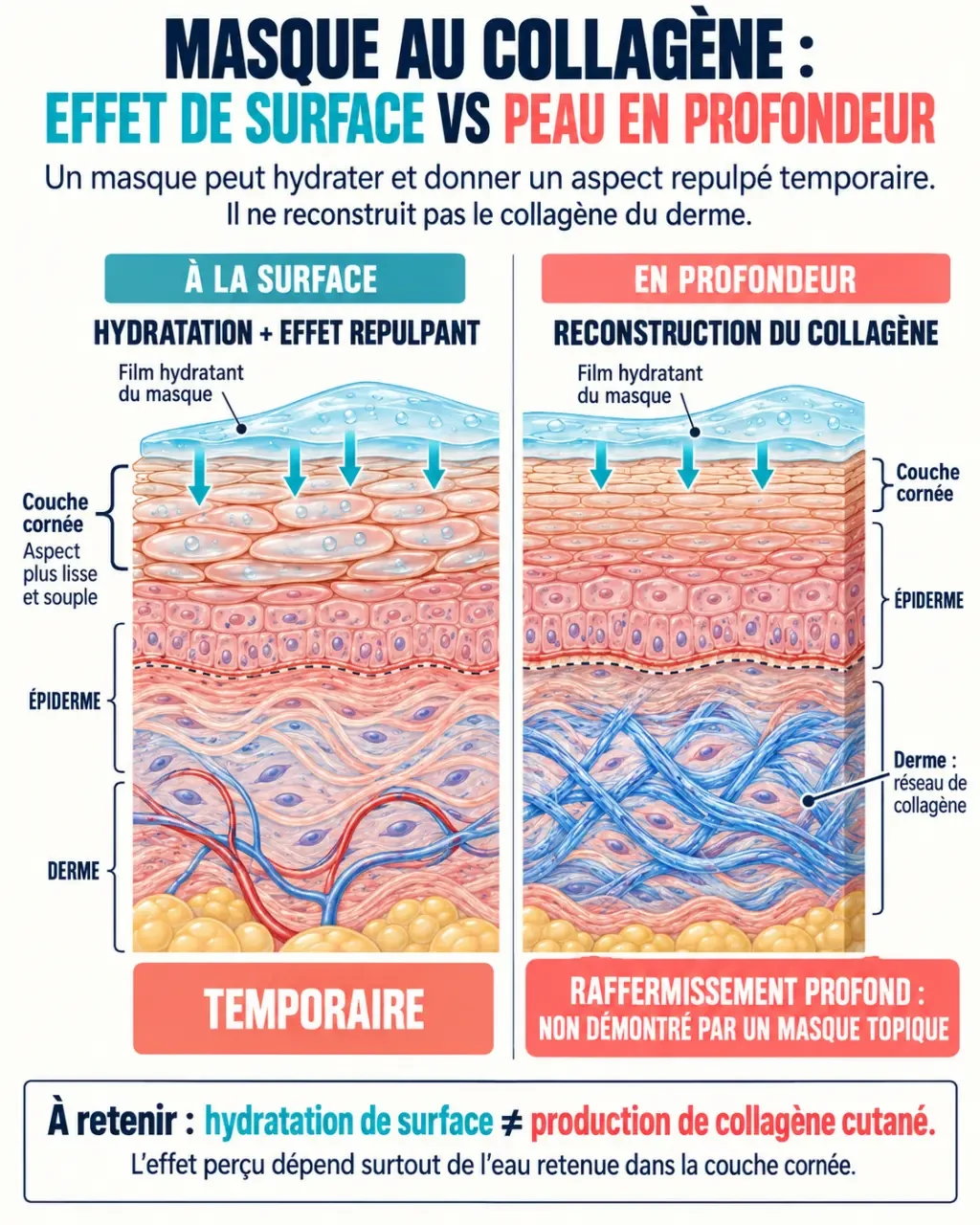 Masque raffermissant au collagène coréen avis : différence entre effet repulpant de surface et raffermissement profond