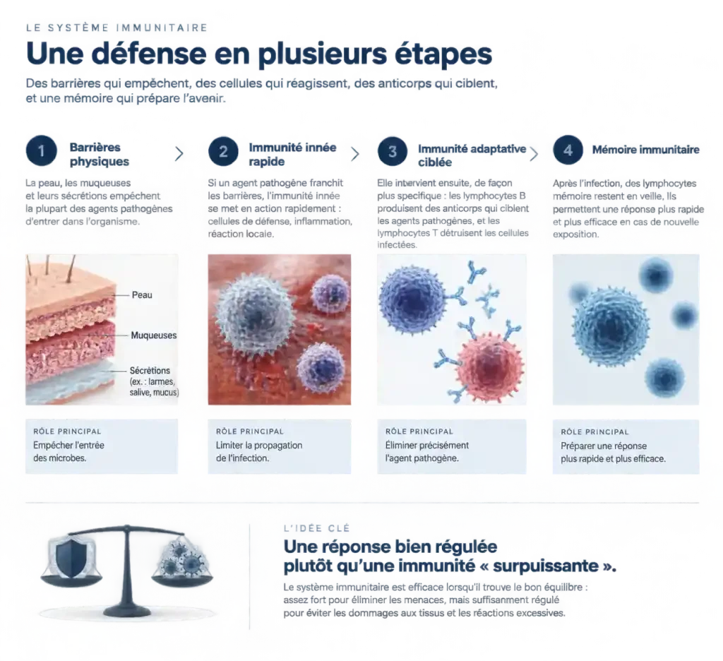 Schéma du renforcement du systeme immunitaire et du fonctionnement de l’immunité innée et adaptative