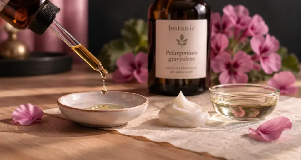 Peau nette, cheveux plus frais : les bienfaits ciblés de l’huile essentielle de géranium